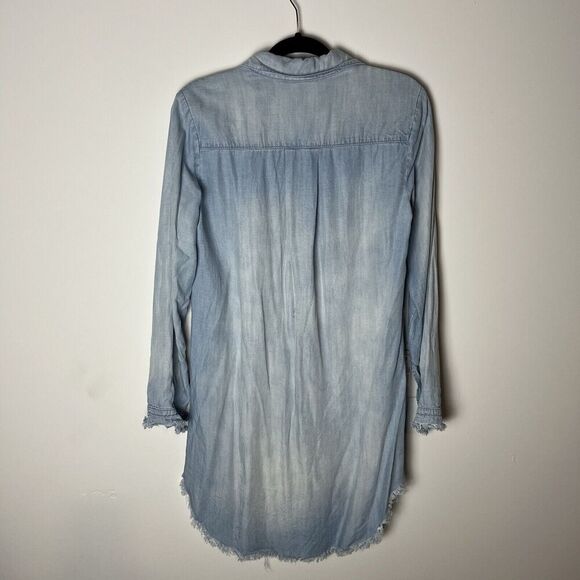 Bella Dahl Long Line Chambray Button Up Shirt Blue Raw Hem Small Blue​ - Picture 6 of 8